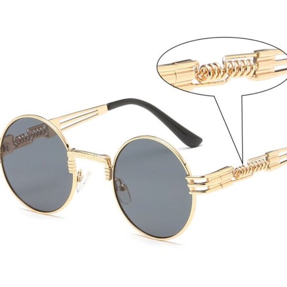 Round Black Lens Men Sunglasses Gold Frame Hip Hop Style Fashion Designer Lentes - Picture 4 of 6